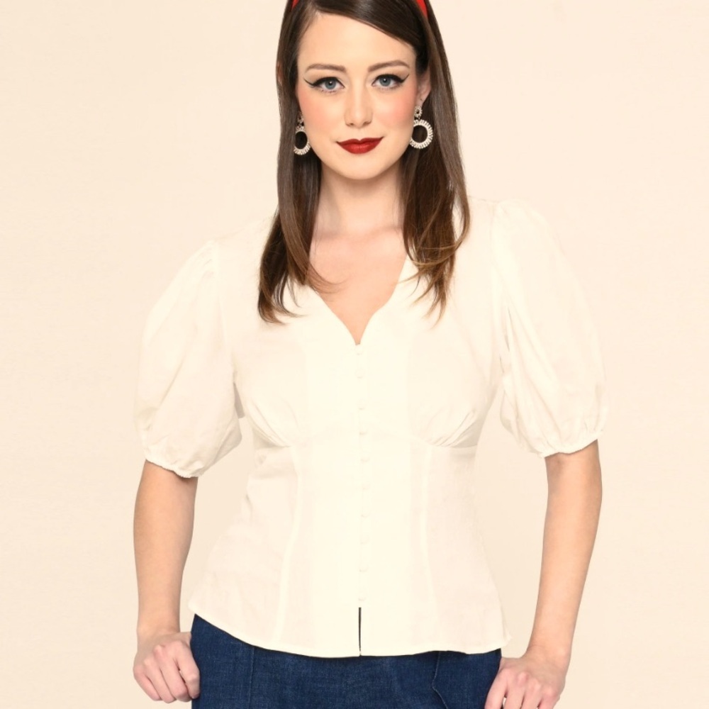 Unique Vintage Dusty Rose Heart Puff Sleeve Top Size Medium (6-8)